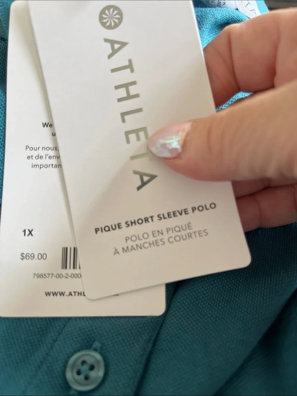 NWT-Athleta Teal Pique Short Sleeve Polo, Size 1X
